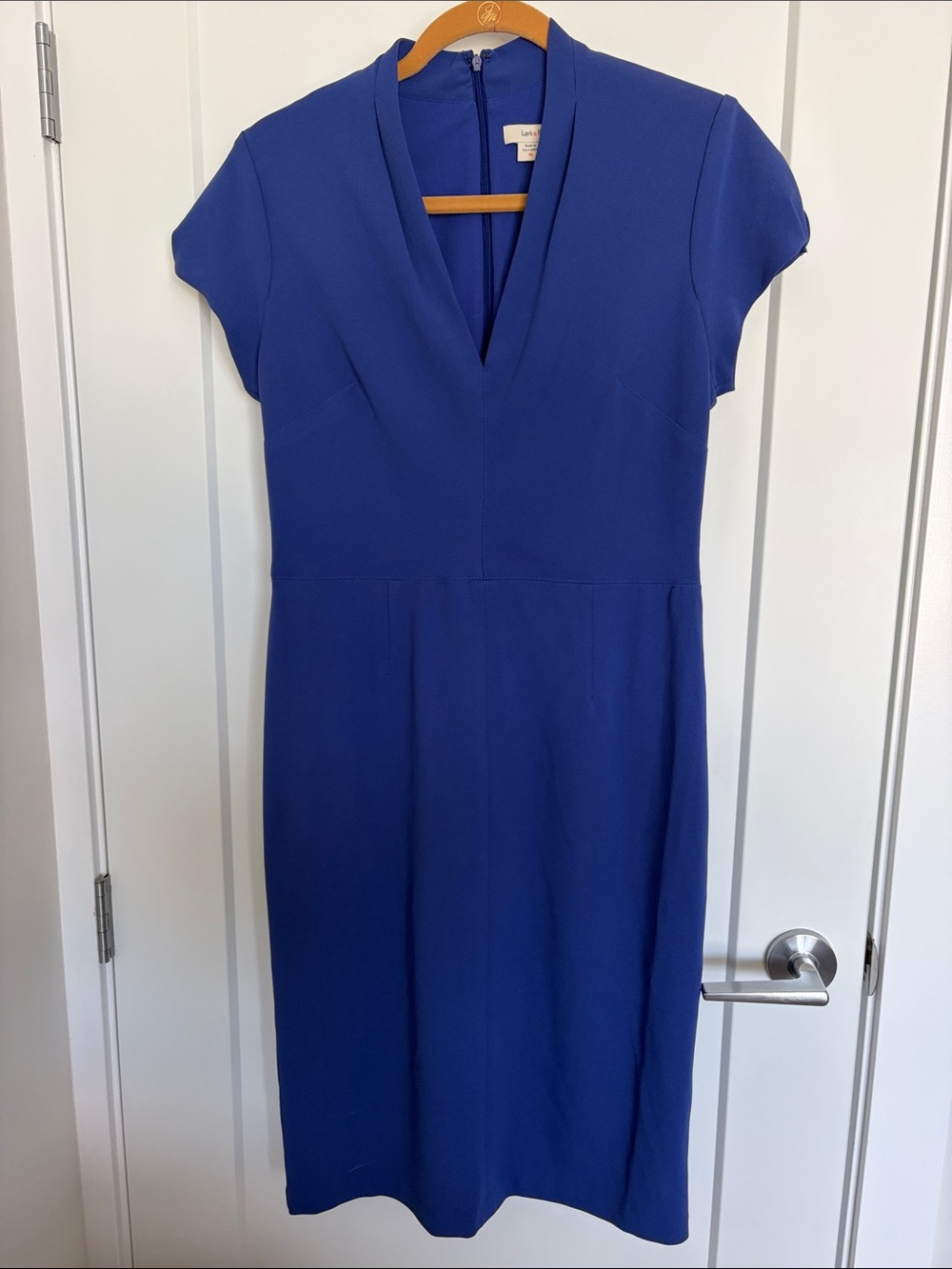 Lark & Ro Royal Blue V-Neck Cap Sleeve Midi Dress